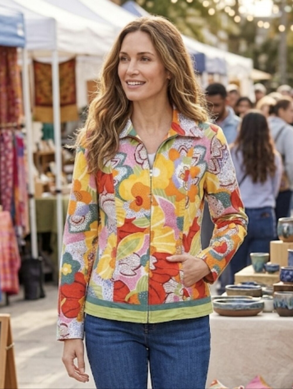 Coldwater Creek Women's Floral Zip-Front Structured Jacket Size Small